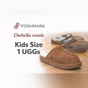UGG Brown Suede Slippers Kids' Keegan Slide In Chestnut size 1 UC trending